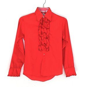 Vintage 70s Delton Red Ruffles Long Sleeves Button Down Tuxedo Formal Dress Shir